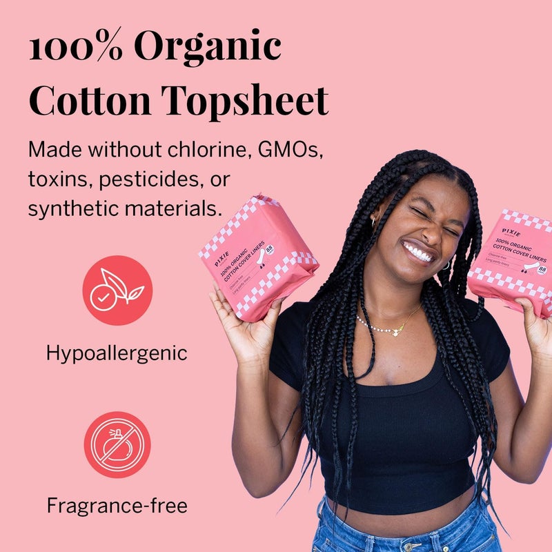 Pixie Cup Pixie Organic Cotton Panty Liners for Women - Long Wrapped Pantiliners - Light Absorbency & Ultra-Thin - Leak-Proof, Hypoallergenic & Unscented for Feminine Care - Compostable - 88 Count - Image 2